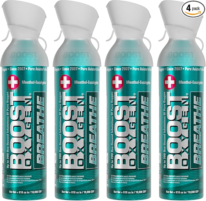 Boost Oxygen Large Breathe Menthol-Eucalyptus Aroma 10 Liter Canister | All-Natural Resiratory Support for Aerobic Recovery, Altitude, Performance and Health (4 Pack)