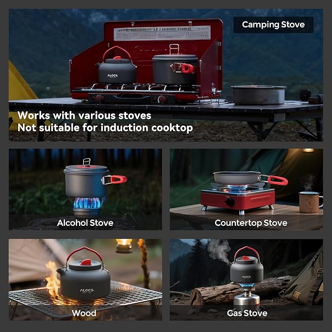 Alocs Camping Cookware Set - Lightweight Camping Cookware Mess Kit - Camping Pots and Pans Set - Camping Cooking Gear with Portable Carry Bag for Outdoor Backpacking Hiking and Picnic
