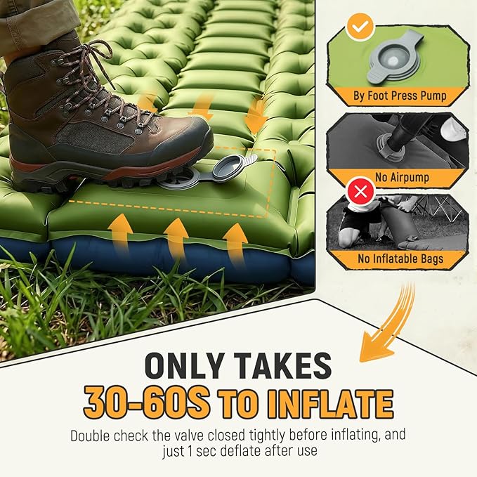 Myxslop Camping Sleeping Pad, Ultralight Inflatable Camping Mat with Pillow Built-in Foot Pump Sleeping Mat, Compact Camping Pad Gear for Backpacking Hiking Tent Travel Car Outdoor