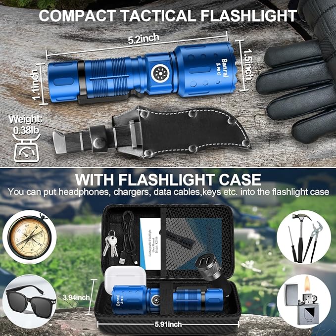 Banral Flashlights High Lumens Rechargeable, Super Bright Long Range Small Powerful Flashlight, 6 Modes LED Tactical Pocket Waterproof Flash Light for Home Emergency (1, Blue)