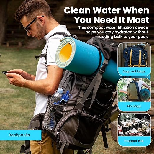 Filters-Clean Survival Water Filter Straw – 0.1 Micron Portable Personal Water Filter, 4,000L (1,056 Gallon) Capacity – Removes 99.9999% Bacteria & Protozoa – Hiking, Camping & Emergency Preparedness