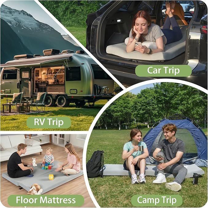 3.5" Extra Thick Foam Camping Mattress, Waterproof Cover & Travel Bag, Portable Sleeping Pad for Car/Tent/Cot/SUV/Trunk/Floor/Guest Bed