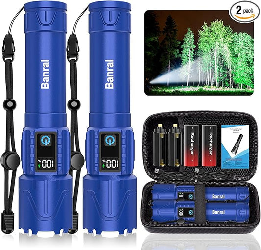 Rechargeable Tactical Flashlights 2000 High Lumens - 5000mAh Super Bright LED Powerful Flash Light, Waterproof Handheld USB C Flashlight for Home,Car,Camping,Emergencies,5 Modes,Zoomable (2, Blue)