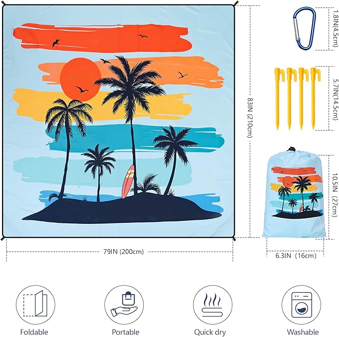 HIHOHO Beach Blanket Waterproof Sandproof Extra Large Beach Mat 79" X 83"/120"x108"for 1-8 Adults Quick Drying Durable Outdoor Picnic Mat for Beach Travel Camping Hiking