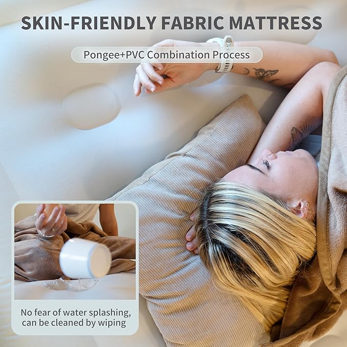 Naturehike Pongee Fabric Queen Air Mattress with Self-Stop High-Speed Built in Pump, 15.8" Thicken Deluxe Blow Up Mattress Waterproof, 2-Min Fast Inflatable Airbed for Home, Camping, Guests, Travel