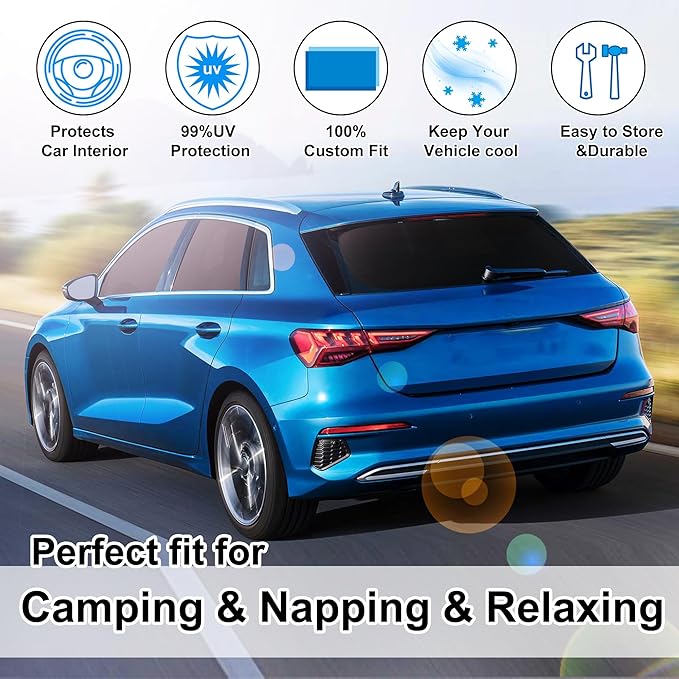 8PCS Windshield Sun Shade Custom Fit for 2021-2024 Audi A3 Accessories Foldable Sunshade Side Rear Window Shade Cover Full Set Privacy Protection Keeps Car Cool