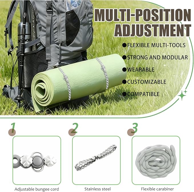 4PC Modular Gear Straps,Flexible Multi-Tool & Wearable Gadget for Everyday Carry, Heavy-Duty Bundling Organizer for Outdoor Adventure, Survival, Camping & Travel (Grey)