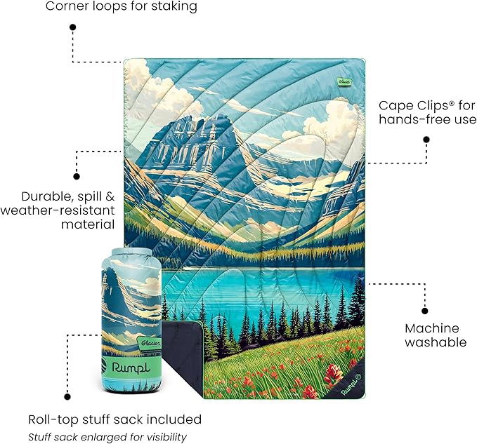 Rumpl Original Puffy National Park Blanket for Camping and Outdoors, Glacier - V3