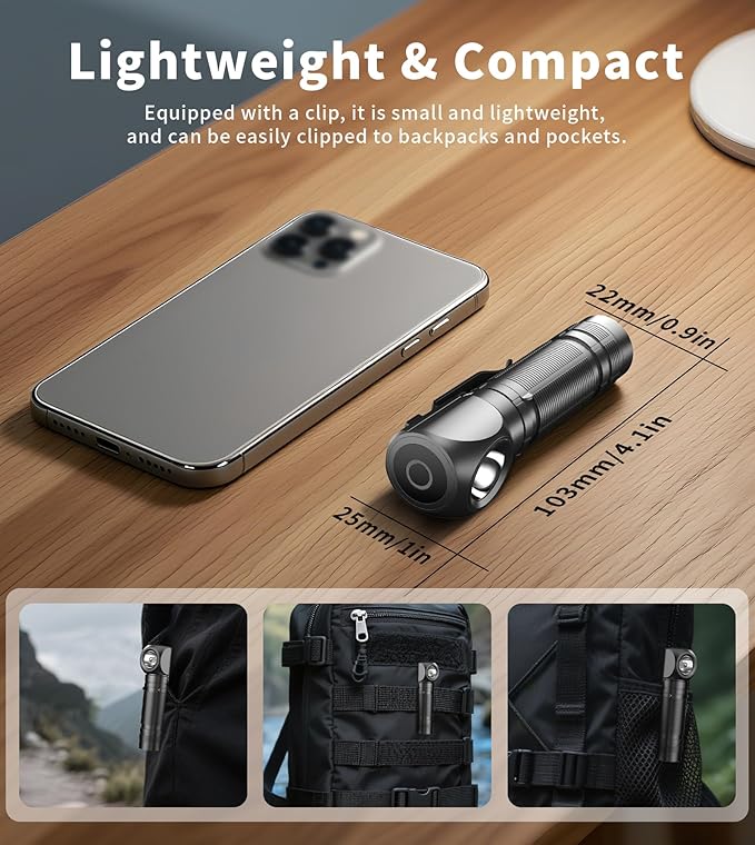 TONEOF Mini Flashlight Headlamp Rechargeable,4000mAh Magnetic High Lumens LED EDC Tactical Flashlight,Aluminum Waterproof Head Lamp with Band for Camping,Emergency,Hiking,Keychain,Pocket
