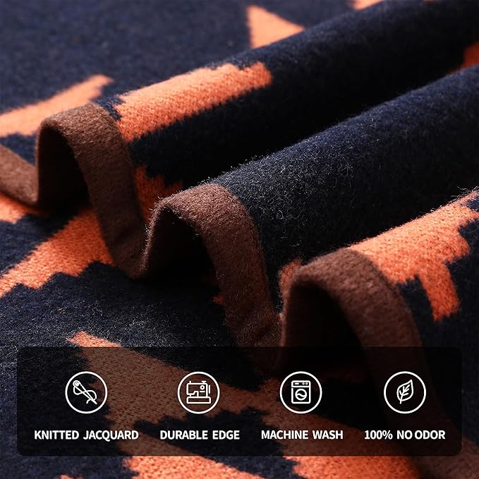 ACUSHLA Merino Wool Camp Blanket - Warm Thick Washable Large Outdoor Camping Sleeping Throw Blanket All Weather Morocco Blue 79" x63"