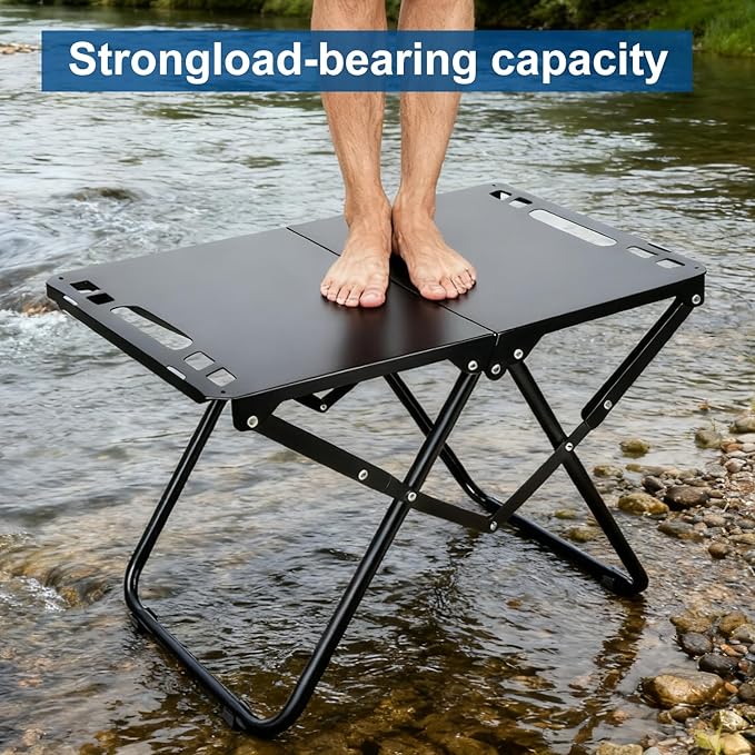 Tactical Camping Table, Collapsible Table Lightweight with Carry Bag, Durable Carbon Steel Outdoor Picnic Table for Camping, Travel expeditions, Hiking, Picnics, BBQs & Beach Trips - Black