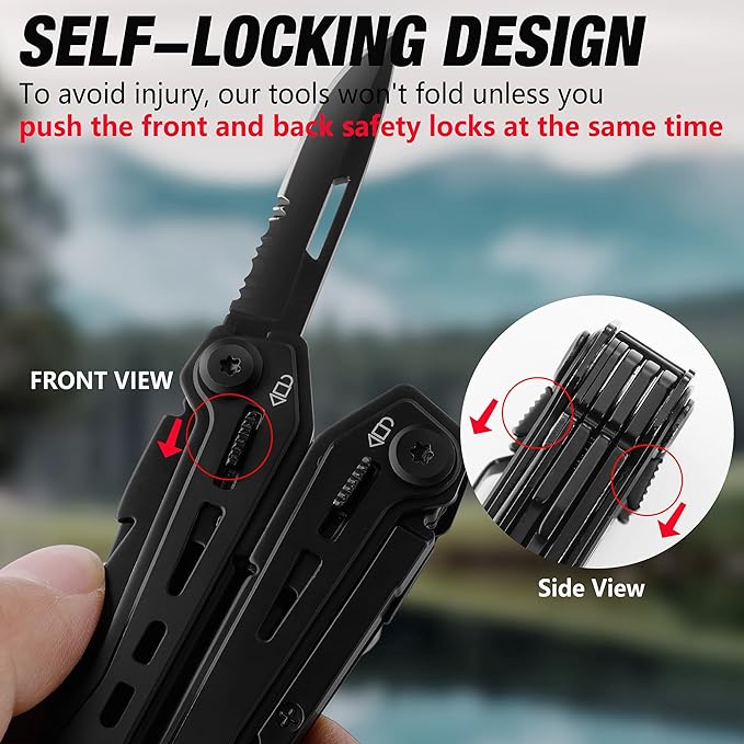 FLISSA 16-in-1 Stainless Steel Multi Tool, Gifts for Men, EDC Multitool with Pocket Knife, Pliers, Belt Clip and Oxford Sheath, Self-locking Utility Multi-Tool for Camping Survival Outdoor