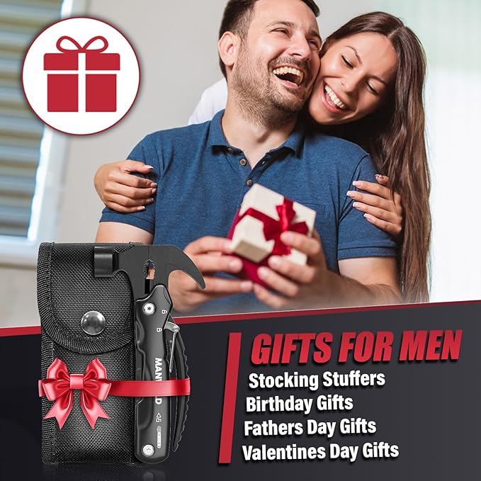 12 in 1 Multitool Hammer, Gifts for Dad, Camping Accessories Survival Gear, Cool Gadgets Gifts for Men, Husband, Boyfriends, Birthday Gifts for Women, Him