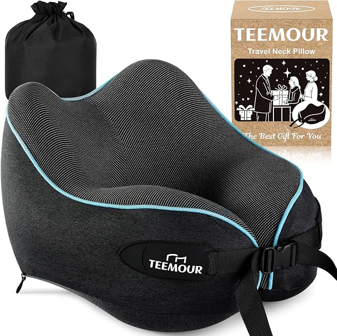 Teemour Neck Pillow for Traveling, Travel Neck Pillows for Airplanes, GIFS for Mom Memory Foam Airplane Pillow for Long Flight, Travel Essentials, Design for Airplane, Car & Office