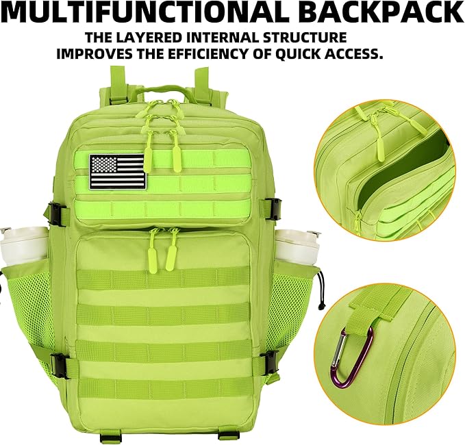 Lovelinks21 45L Tactical Assault Backpack 3 day assault pack with Molle Waterproof backpack Rucksack for Tactical Backpacks (Fluorescent Green)
