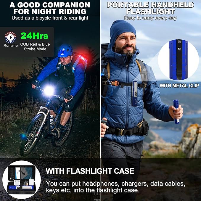 Banral Rechargeable Flashlights High Lumens - Super Bright Small Pocket Magnetic Flashlight, 8 Modes LED Tactical Flash Light, Dual Button Powerful Flashlight for Camping (2, Klein Blue)
