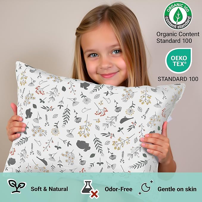 ZPECC Toddler Pillow with Pillowcase - 13x18 Organic Cotton Hypoallergenic Kids Pillow, Baby Essentials for Travel Crib Daycare Stroller (Intended for Age 2 and up) Nature