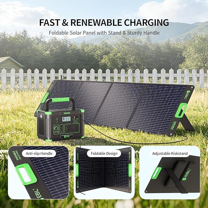 EBL 1000W Portable Power Station (Peak 2000W) with 200W Portable Solar Panel 23.5% High Efficiency Solar Panel, EBL 999Wh Solar Generator Kit for Camping, RV, Home Backup, Outdoor Adventures