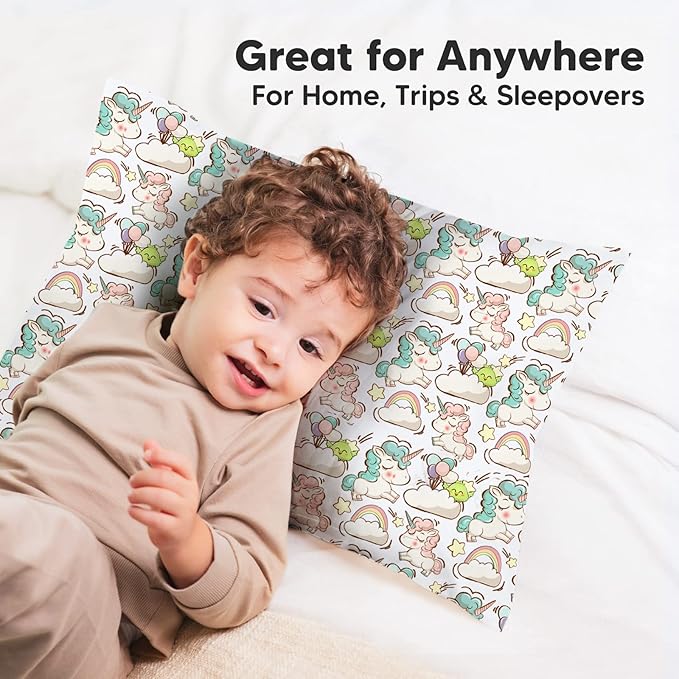 KeaBabies Toddler Pillowcase 13"x18" - Organic Cotton Toddler Pillowcase for Kids,Boys,Girls,Soft & Durable Cotton Cover for Miniature Sleepy Pillows,Cute Colors,Pillow Sold Separately(Unicorn Dreams)
