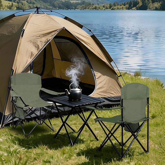 Folding Camping Chair with Cup Holder & Side Storage Bag 300lbs Capacity Lightweight High Back Portable for Beach, Picnic, Sport, Green