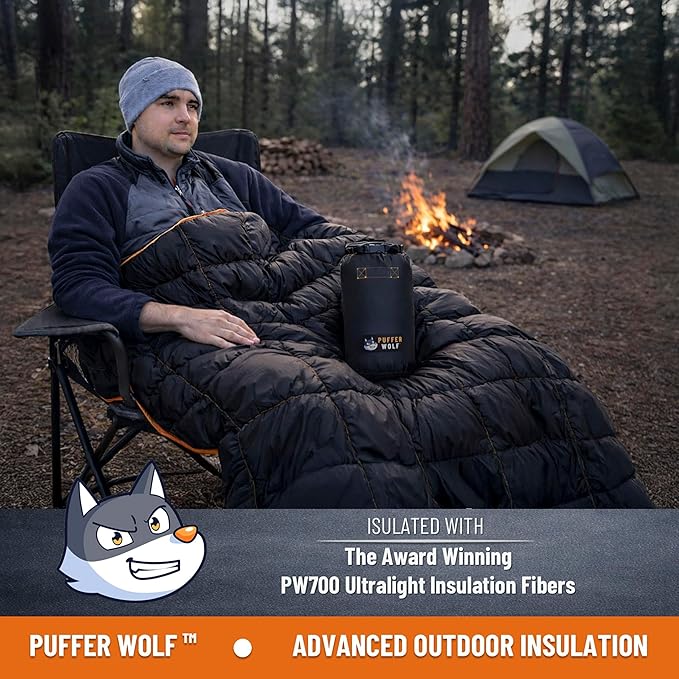PW700 Extra Large Double Insulated Outdoor Camping Blanket | 2X Puffy, Warm, Packable, Weatherproof, Durable, and Lightweight | Top Quilt for Hiking, Backpacking, Stadium Events, Picnics