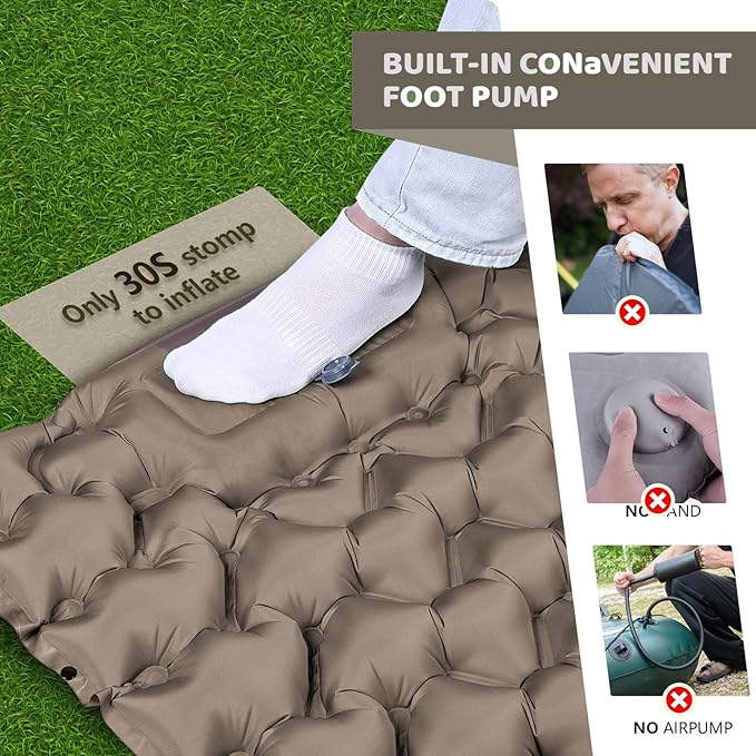 Sleeping Pad,4" Thick Ultralight Sleeping Pad for Camping with Pillow & Foot Pump,Compact Inflatable Camping Mattress for Hiking Tent Road Trip,One-Second Deflation