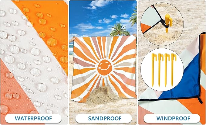 HIHOHO Beach Blanket Waterproof Sandproof Extra Large Beach Mat 79" X 83"/120"x108"for 1-8 Adults Quick Drying Durable Outdoor Picnic Mat for Beach Travel Camping Hiking