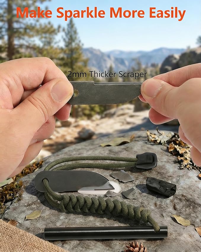 VVAAGG Flint and Steel Fire Starter: 4 Inch Ferro Rod Magnesium Rods Survival Tool with Paracord Handle Thicker Striker