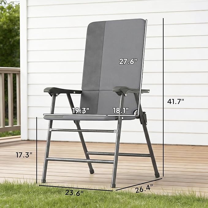 Outsunny Folding Patio Chairs Set of 2, Padded High Back Folding Lawn Chairs with Armrests, 600D Oxford Fabric, Portable Outdoor Camping Chair Set for Deck, Garden, Backyard, Light Gray