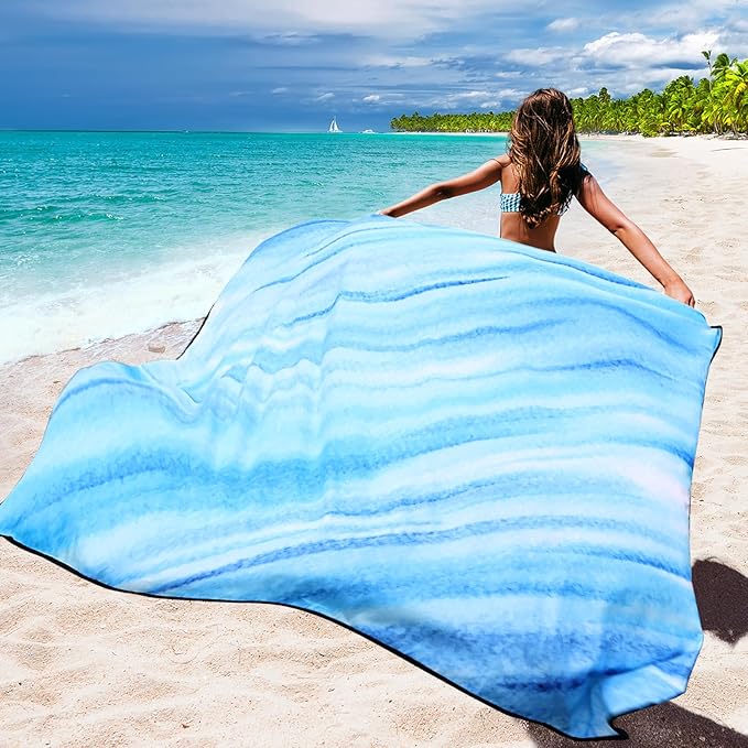 HIHOHO Beach Blanket Waterproof Sandproof Beach Mat for 1-8 Adults Quick Drying Durable Outdoor Picnic Mat for Beach Festival Travel Camping Hiking (Slanting-BL&W, 79"×83"(4 Person))