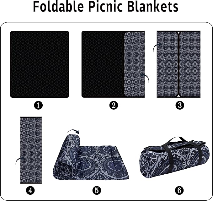 Supfitness Extra Large Picnic Blankets Waterproof Foldable (60 "x 80") Beach Blanket Waterproof Sandproof,3-Layer Thicking Mat Outdoor Packable Camping Blanket