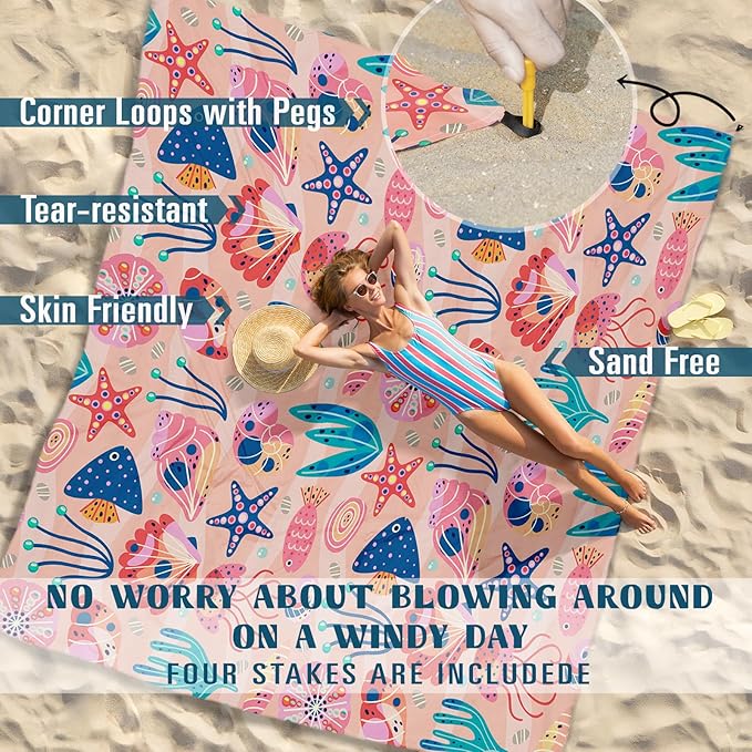Famstar Beach Blanket Sandproof Waterproof 78''×110'' 1-7Adults Oversized,Compact Lightweight Durable Beach Mat for Travel Camping Hiking Picnic Blanket