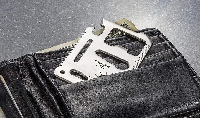 Stainless Steel Survival Pocket Tool - 11-in-1 Multipurpose Silver Beer Bottle Opener/Portable Wallet Pocket Size/Gifts for Men and Women(4-Pack)