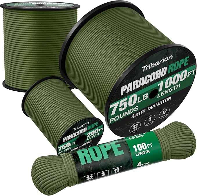 Paracord Rope 750 lb - 500ft 5/32" Parachute Cord 4MM 12-Strand para Cord - Heavy Duty Spool String for Survival,Camping Gear, Survival Bracelet, Clothesline - Army Green