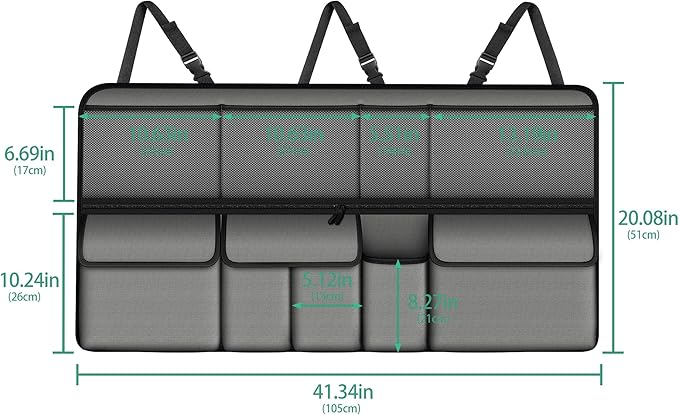 Hanging Car Trunk Organizer Fit For Hyundai Tucson Foldable Large Capacity 41.3x20 inch Backseat Trunk Organizers Storage, Car Accessories Interior, with Multi Pockets Grey