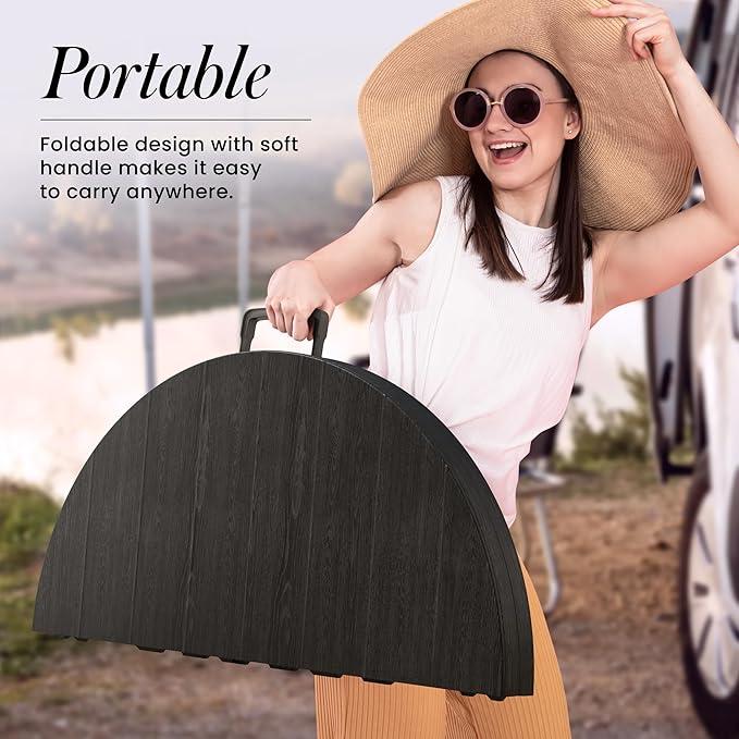 Our Modern Space 3.5 Feet Circular Round Foldable Table with Built in Handle & Steel Legs | Heavy Duty Portable | Perfect for Party, Dining, Wedding, Events, Picnic Indoor, Outdoor, Camping, Utility