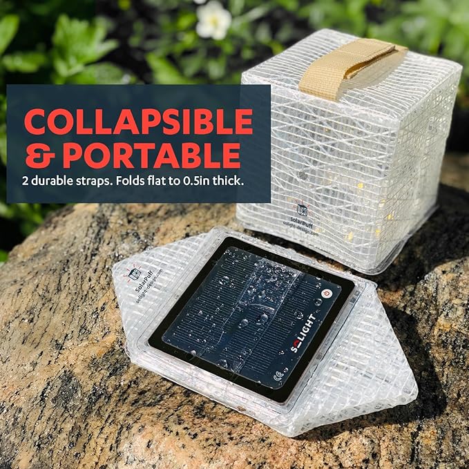 Solight Design SolarPuff Hybrid Solar Lantern – Collapsible LED Solar Powered Camping Lantern with Warm & Bright White Light, Rechargeable, Waterproof, Light Sensor, Emergency & Power Outage Light