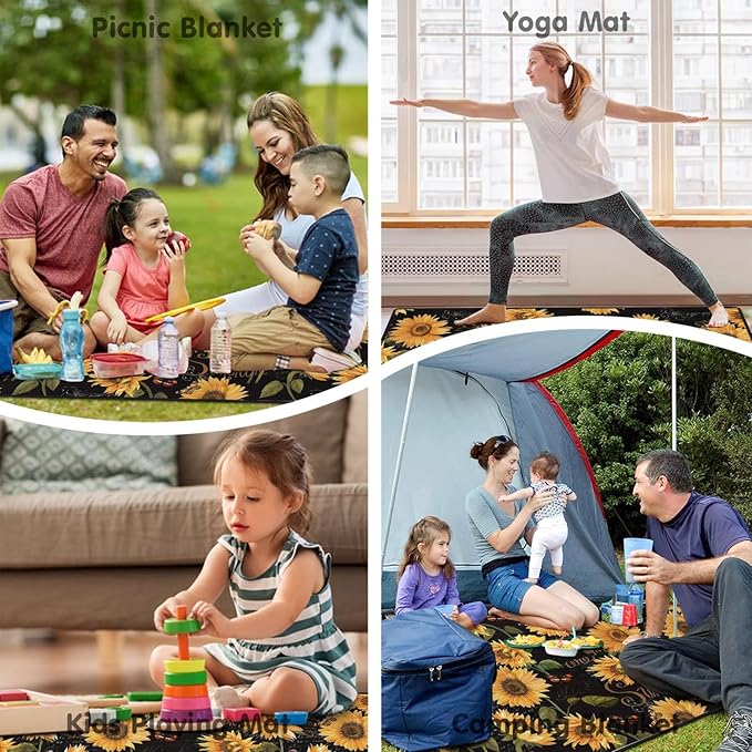 Supfitness Extra Large Picnic Blankets Waterproof Foldable (80 "x 80") Beach Blanket Waterproof Sandproof,3-Layer Thicking Mat Outdoor Packable Camping Blanket