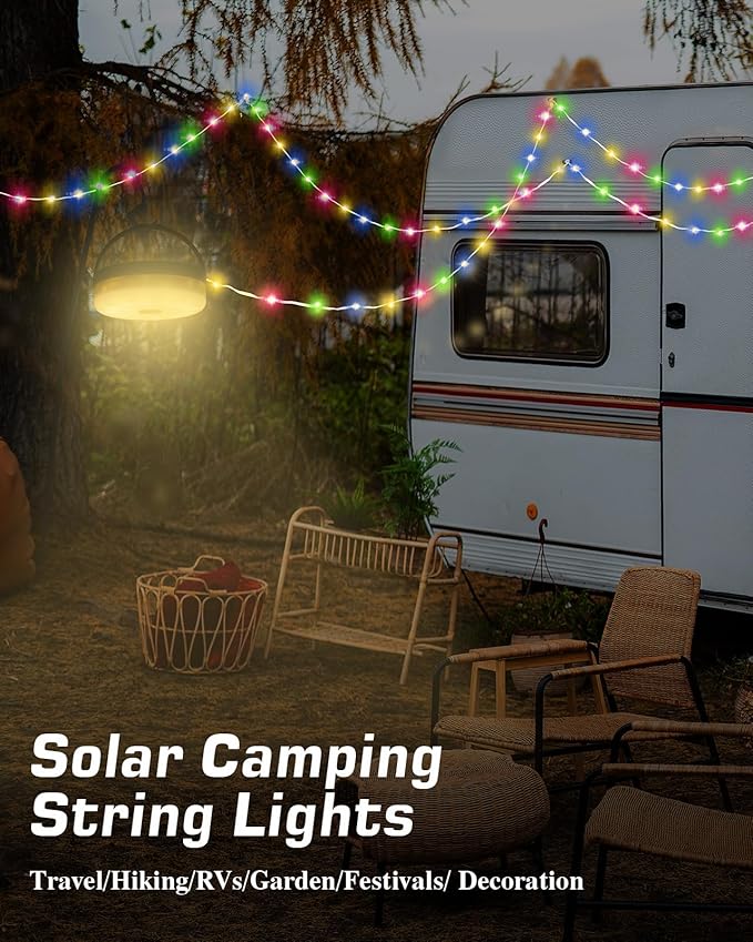 Anpro Solar Camping String Lights 4 in 1, 32.8Ft Ultra Long Multi-Color LED String, 3600mAh Solar Powered and USB Rechargeable Light with Remote Control, Portable Camping Light for Hiking, Decoration