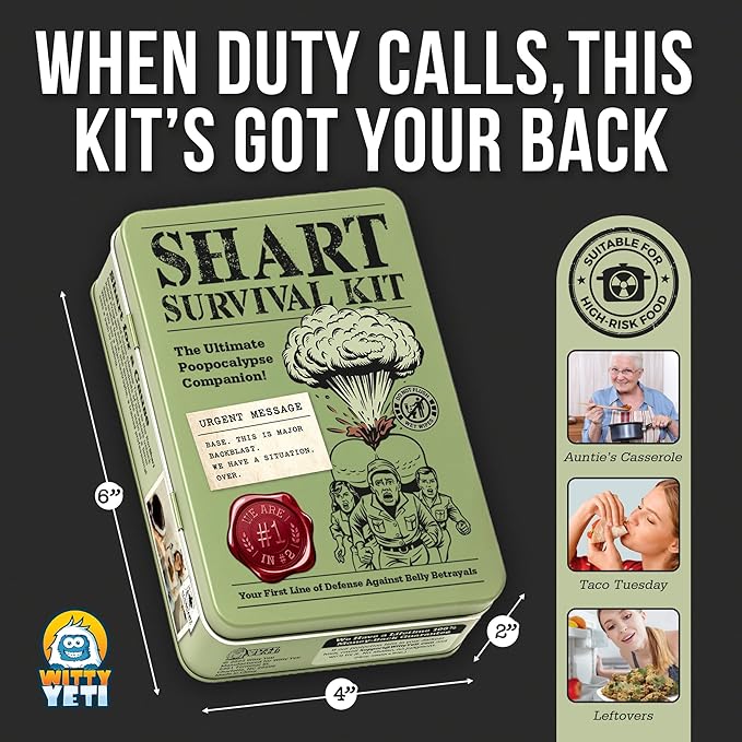 Witty Yeti’s Military-Grade Shart Survival Kit for When Your Butt Commits Treason. Emergency Backup Gag Gift for Digestive Mutiny & Rear-End Rebellion.