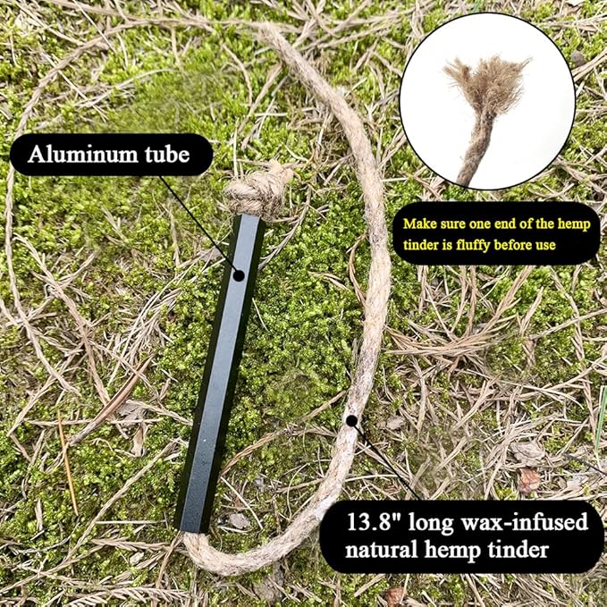 Flint and Steel Fire Starter Kit, Ferro Rods Magnesium Fire Starter Survival Tool Camping Emergency Fire Lightning Striker, Tinder Wick Rope, Multifunctional Outdoor Bag