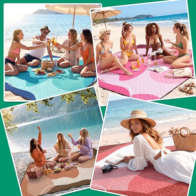 Waterproof Beach Blanket Picnic Outdoor Camping Mat Oversized Extra Large Foldable Sandproof Sand Free Resistant Big XL Giant Towel Hawaii Honeymoon Essentials Women Summer Must Have Vacation Gift