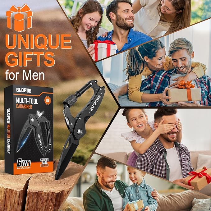 Birthday Gifts for Men Dad Him Husband, Multitool Carabiner With "Best Dad Ever", Fathers Day Dad Gifts from Daughter Son, Cool Gadgets for Men, Tactical Survival Gear for Camping And Hiking