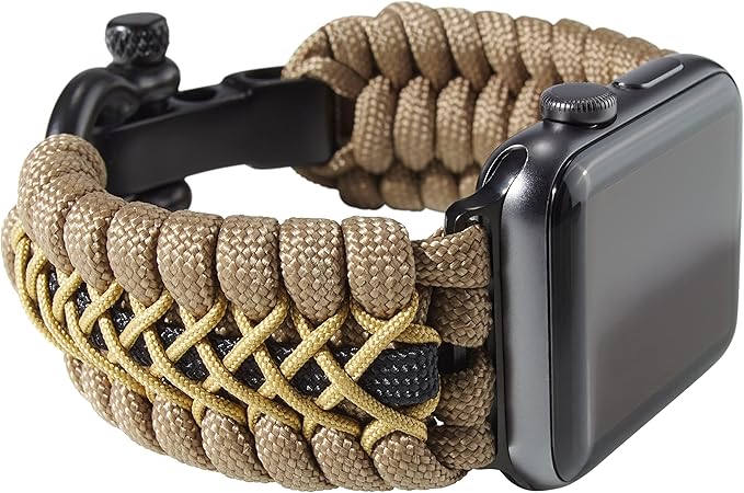Savior Survival Gear Paracord Watch Band,Compatible with Apple Watch Band 49mm 46mm 45mm 44mm 42mm - iWatch Band Series Ultra 10 9 8 7 6 5 4 3 2 1 SE,Adjustable strap for men(Brown-Khaki-Black, Large)