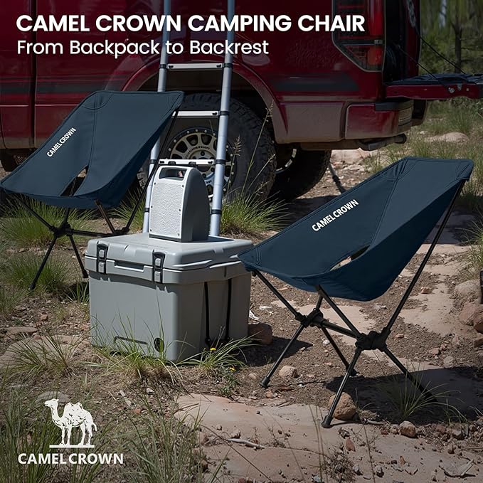 CAMEL CROWN Portable Camping Chair Folding Compact Lawn Lightweight Backpacking Chair with Carry Bag for Outdoor Hiking Beach Travel Picnic Festival Navy Blue