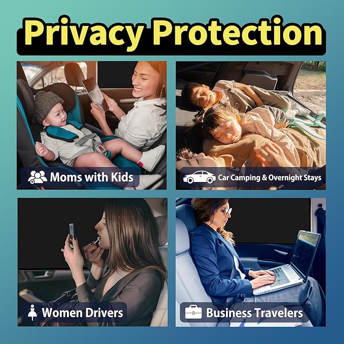 Magnetic Car Side Window Sun Shade, 2 Pack, Privacy Protection with UV Blocking, Easy Install with Storage Case, for Family Travel, Camping, Business Trips (Black, Medium（27.6"L x 20.5"W）)