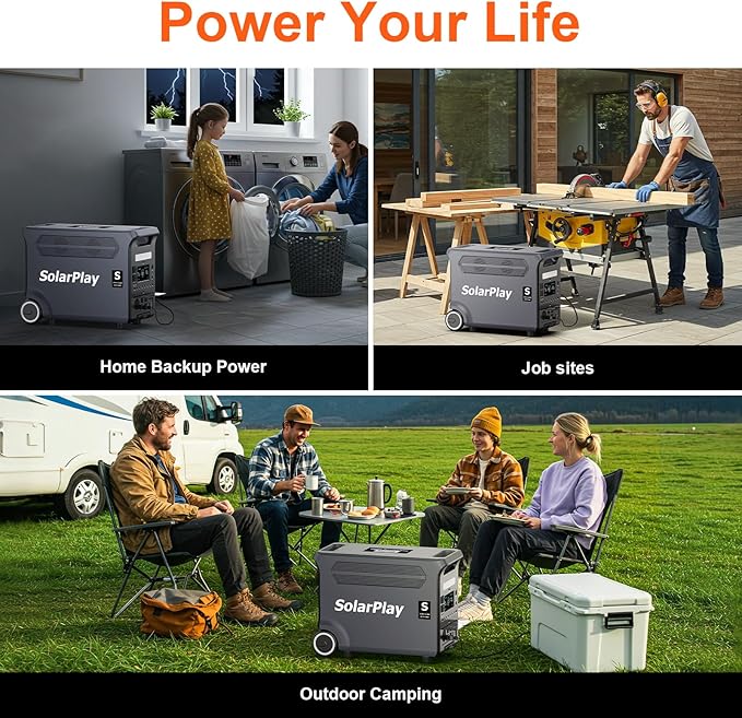 SolarPlay Q3600 Portable Power Station with 400W Solar Panel, 3600W AC Output(Surge 5500W) 3840Wh LiFePO4 Battery Solar Generator, Essential Home Backup for Home Use, Power Outages, RV, Camping