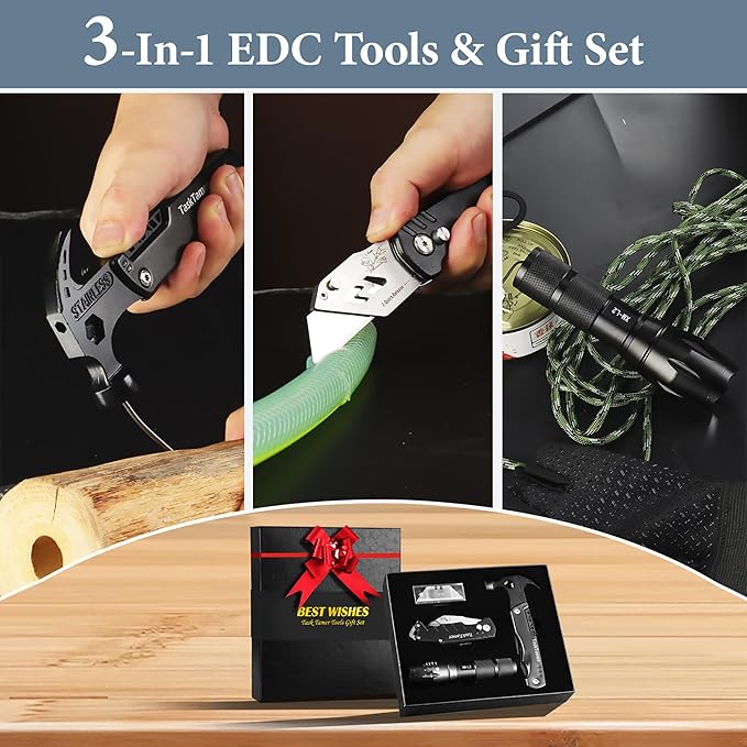 Multitools For Men Women, Multi tool Gift Set with 3 tiems Multi-tool Hammer, Utility Knife, LED Flashlight, EDC Toolbox for Car, Super Tools Gifts Set For Father Husband for Christmas Birthday