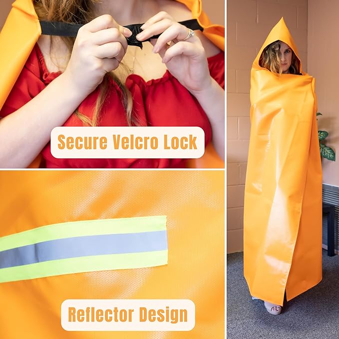 Fire Blanket -Certified 1200F Extra Thick, Glow In The Dark Fireproof Emergency Supplies. 500gsm, 0.5mm Thick Fire Blankets Emergency For Home. Emergency Blanket with Cape and Hood 47"x39" By Supa Ant