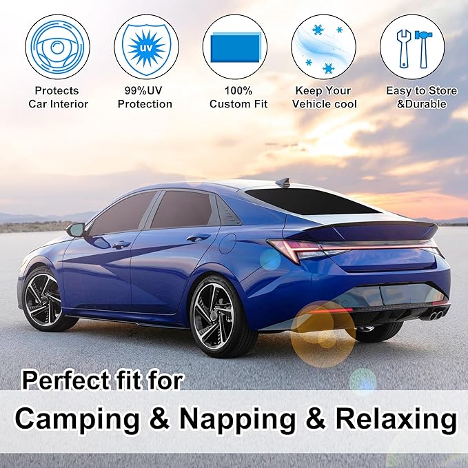 6PCS Windshield Sun Shade Custom Fit for 2017-2020 Hyundai Elantra Accessories Foldable Sunshade Side Rear Window Shade Cover Full Set Privacy Protection Keeps Car Cool